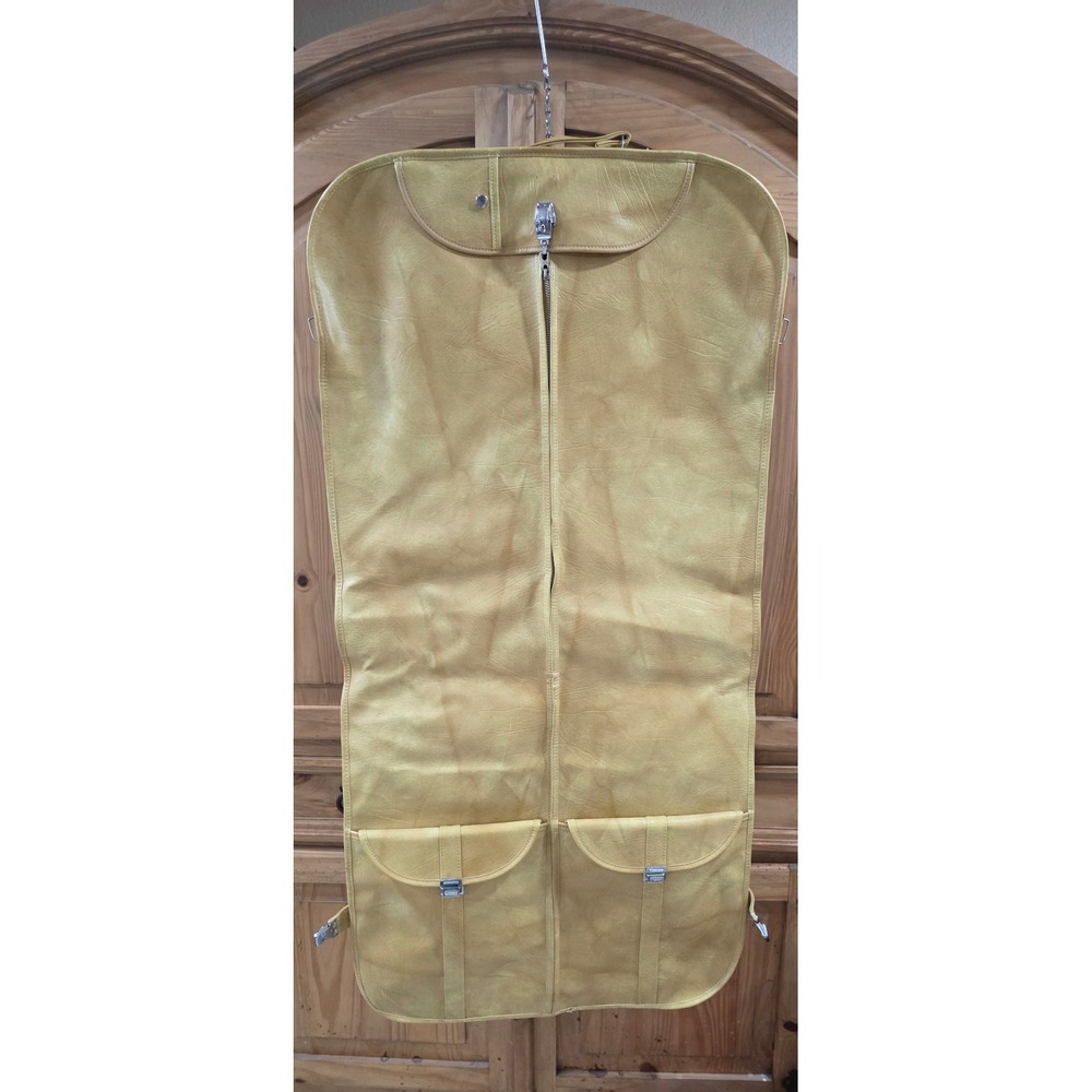 Vintage American Tourister Garment Bag Yellow Faux Leather Travel Suit Carrier